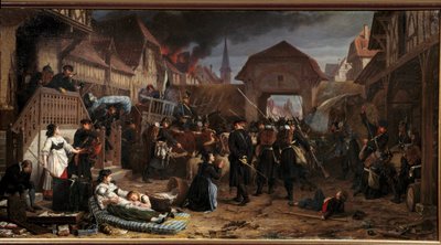 Krigen i 1870: "" Rekvisisjonene ved Reichshoffen"" Slaget ved Froeschwiller Woerth (Froeschwiller-Woerth) (eller slaget ved Reichshoffen) den 06.08.1870 så Preussens seier - Maleri av Benjamin Ullmann (1829-18184) 187 Nancy, Musee historique Lorrai av Benjamin Ullmann
