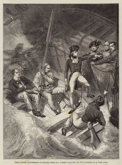 Løytnant Nelson meldte seg frivillig til å gå ombord på en pris i en voldsom kuling, 20. november 1777 av Benjamin West