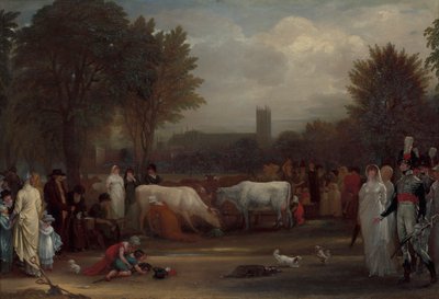 Milkmaids i St. James's Park, Westminster Abbey Beyond av Benjamin West