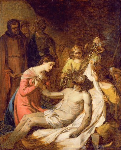 Studie av klagesangen over den døde Kristus (olje på papir lagt ned på panel) av Benjamin West