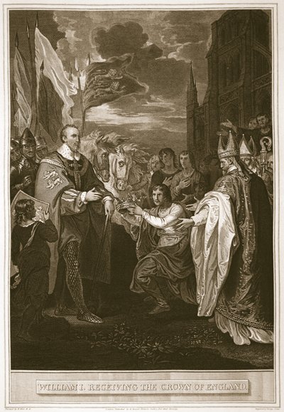 William I mottar Englands krone, gravert av George Noble, illustrasjon fra David Humes 