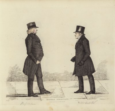 Eminente Edinburghians, aka Modern Athenians, John Wilson, Esq, professor i moralfilosofi, George Joseph Bell, Esq, professor i skotsk lov (farget gravering) av Benjamin William Crombie