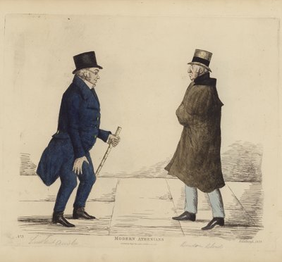 Eminente Edinburghians, også kjent som moderne athenere, generalløytnant George R Ainslie, Bindon Blood, Esq, of Cranacher (farget gravering) av Benjamin William Crombie