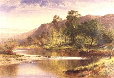 The River Running into Derwentwater (olje på lerret) av Benjamin Williams Leader