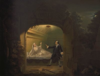 David Garrick og George Anne Bellamy i "Romeo and Juliet", akt V, Scene iii av Benjamin Wilson