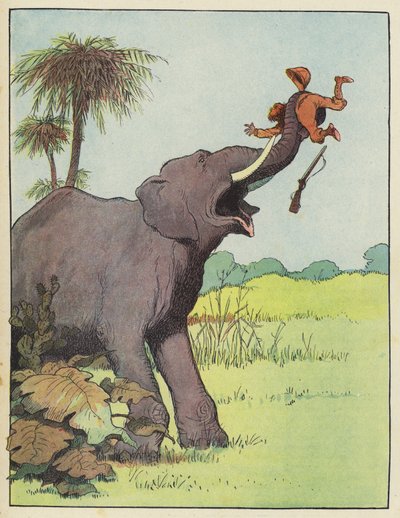 Elefant angriper en jeger av Benjamin Rabier