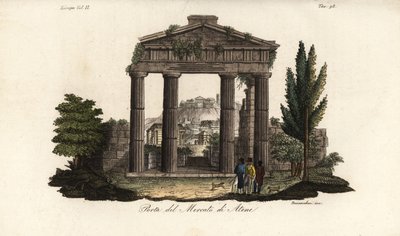 Ruinene av porten til Athena Archegetis, ved Roman Agora eller Forum Romanum, Athen, Hellas av Bennardoni Bennardoni