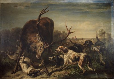 Hjort fanget av hunder av Benno Raffael Adam