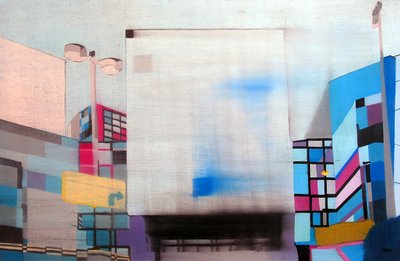 Sentrum av Los Angeles gjennom bilvinduet, 2003 (olje på to sammenstilte lerret) av Benoit Erwann Boucherot