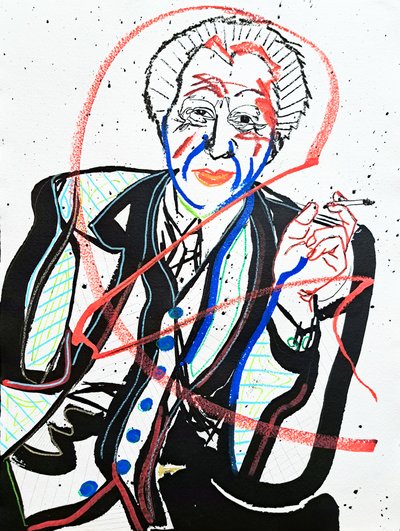 Overportrett: Frank Lloyd Wright, 2022 (akryl på papir) av Benoit Erwann Boucherot