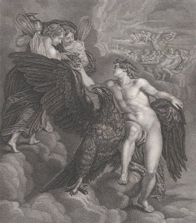 Ganymedes lener seg på en ørn og mottar koppen fra Hebe, 1786 av Benoit Louis Henriquez
