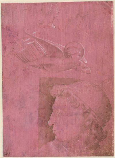 Head of a Man, Two Studies of a Womans Profile, and a Study of An Angel verso, ca. 1458. av Benozzo Gozzoli