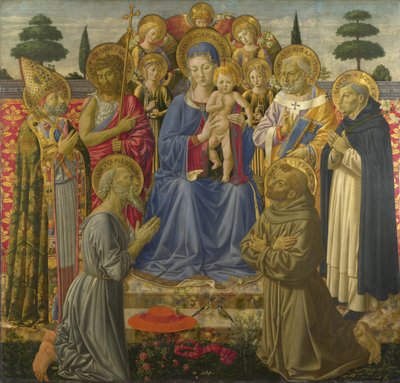 Jomfruen og barnet tronet blant engler og hellige, 1460-tallet av Benozzo Gozzoli