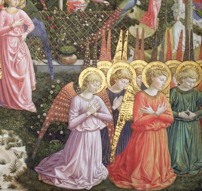 Engler i et himmelsk landskap, den venstre veggen til apsis, fra Journey of the Magi-syklusen i kapellet ca. 1460 (detalj av 70610) av Benozzo di Lese di Sandro Gozzoli
