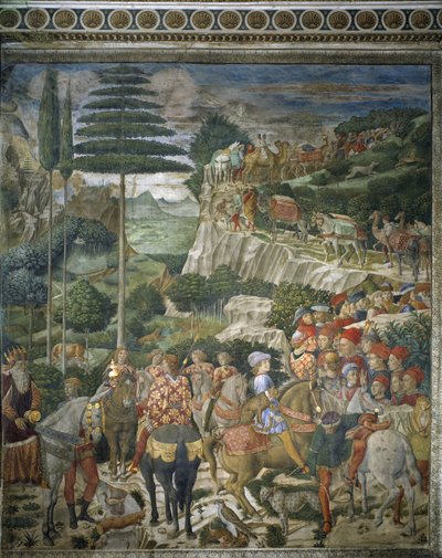 Prosesjon av magi med Julien de Medicis og Joseph II, patriark av Konstantinopel (fresco av Benozzo di Lese di Sandro Gozzoli