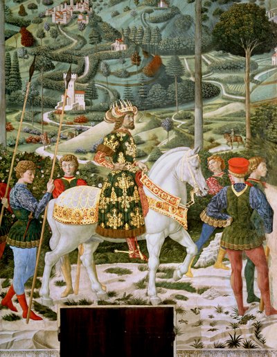 John VII Palaeologus (1391-1448), østromersk keiser, som en av de tre konger, detalj fra Journey of the Magi-syklusen i kapellet, ca. 1460 av Benozzo di Lese di Sandro Gozzoli
