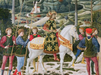 John VII Palaeologus 1391-1448, østromerske keiser, som en av de tre konger, detalj fra Journey of the Magi-syklusen i kapellet, ca. 1460 freskomaleri av 70625 av Benozzo di Lese di Sandro Gozzoli