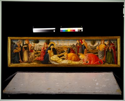 Predella Panel - Klagesang med to mannlige helgener som introduserer to mannlige demoner av Benozzo di Lese di Sandro Gozzoli