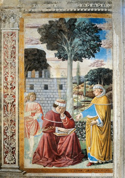 St. Agostino leser St. Pauls brev, detalj fra Stories of St. Augustine av Benozzo di Lese di Sandro Gozzoli