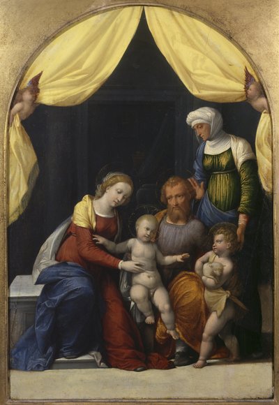 Hellig familie med spedbarnet Saint John og Saint Elizabeth, ca. 1520 av Benvenuto Tisi da Garofalo