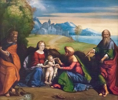 Hellig familie med St Joachim og Anne (maleri) av Benvenuto Tisi da Garofalo