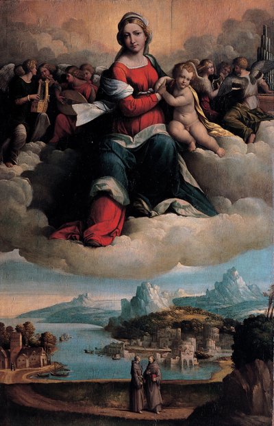 Madonna og barn i herlighet med de hellige Antonius av Padua og Frans av Benvenuto Tisi da Garofalo