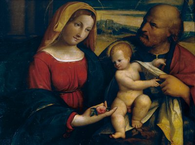 Maleri som viser den hellige familie av Benvenuto Tisi da Garofalo