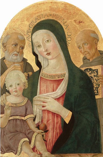 Madonna og barn med Saint Jerome og Saint Bernardino av Siena av Benvenuto di Giovanni