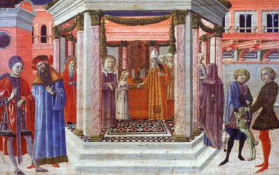 Presentasjon av Maria ved tempelet, detalj av predella av Benvenuto di Giovanni (1436-1518) av Benvenuto di Giovanni