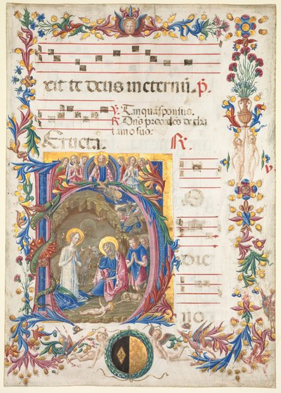 Single Leaf from an Antiphonary: Initial H[odie nobis] with The Nativity, 1471. av Benvenuto di Giovanni