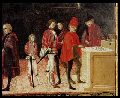 Council Finances in Times of War and of Peace, detalj om leiesoldater som mottar lønnsdetaljene deres fra 109447 av Benvenuto di Giovanni
