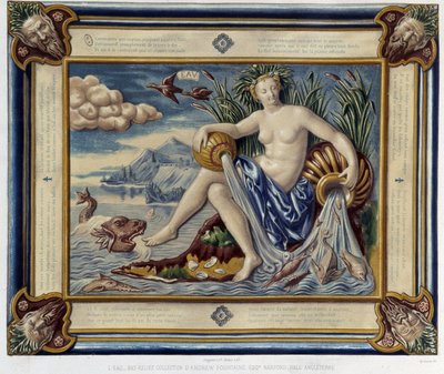 L'eau (ou versseau) - Bas-relieff, i "The work of Bernard Palissy" av C. Delange og C. Borneman, Paris av Bernard (after) Palissy