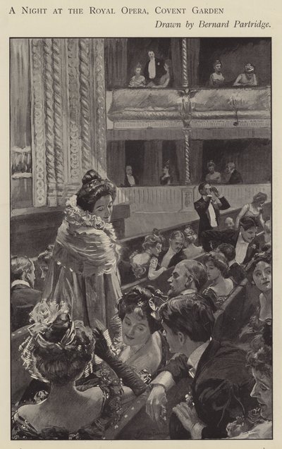 En natt på Royal Opera, Covent Garden, London (litho) av Bernard (after) Partridge