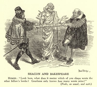 Shacon og Bakespeare - Forfatterskapet til Shakespeare (gravering) av Bernard (after) Partridge