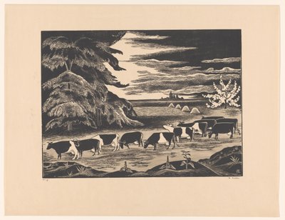 Kyr i et landskap av Bernard Essers (signed by artist)