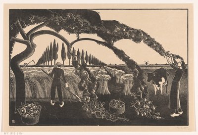 Høsting av mann og kvinne av Bernard Essers (signed by artist)