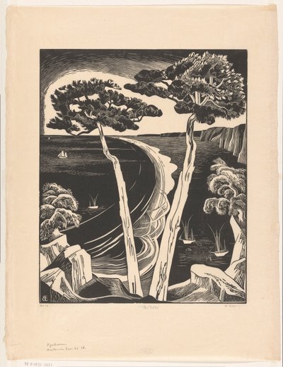 Furutrær (Breton Bay ved lavvann) (original tittel på objekt) av Bernard Essers (signed by artist)