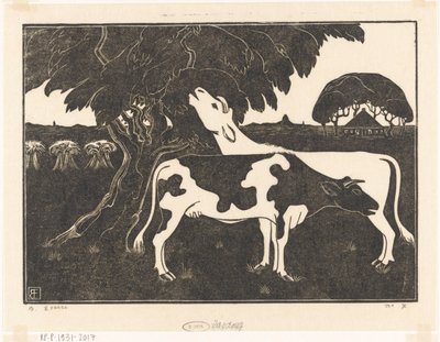 To kyr ved et tre av Bernard Essers (signed by artist)