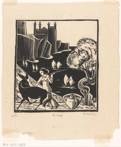 Kvinne som kjører et esel av Bernard Essers (signed by artist)