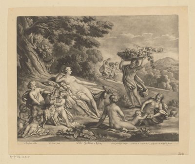 Halvnakne figurer og geiter i et landskap Gullalderen (tittel på objekt) av Bernard Lens (II)