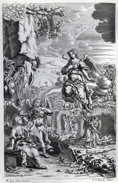 Erkeengelen Uriel informerer Gabriel om at Satan er i Edens hage, illustrasjon fra 