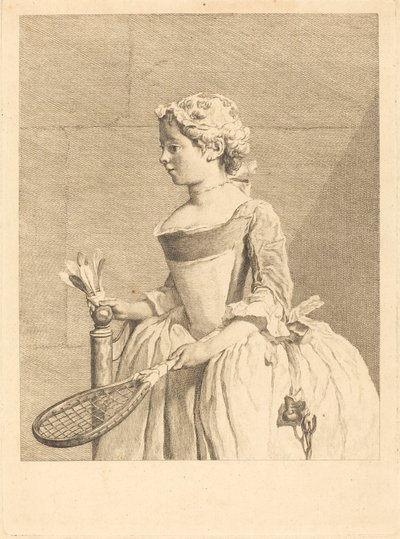 Ung jente ved rattet (Ung jente med en raguette) av Bernard Lépicié after Jean Siméon Chardin