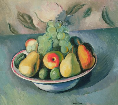 Et stilleben med frukt i en skål av Bernard Meninsky