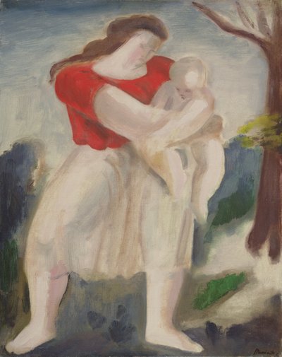 Mor og barn, ca. 1940 (olje om bord) av Bernard Meninsky