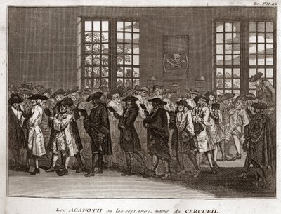 En kongregasjon av jødiske sørgende som utfører "" Acafoth"" ved en begravelse Gravering fra "" Illustrasjon av religiøse seremonier og skikker til alle verdens folk" av Bernard Picart (1723-1743) 1819 Privat samling av Bernard Picart