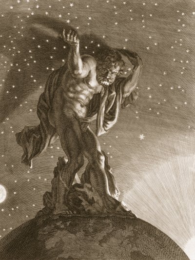 Atlas støtter himmelen på skuldrene hans, 1731 av Bernard Picart