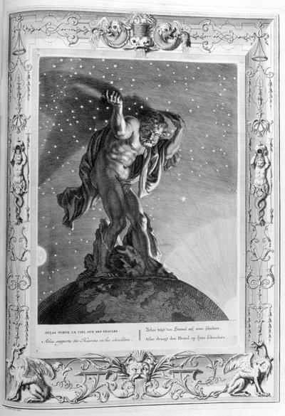 Atlas støtter himmelen på sine skuldre, 1733 av Bernard Picart