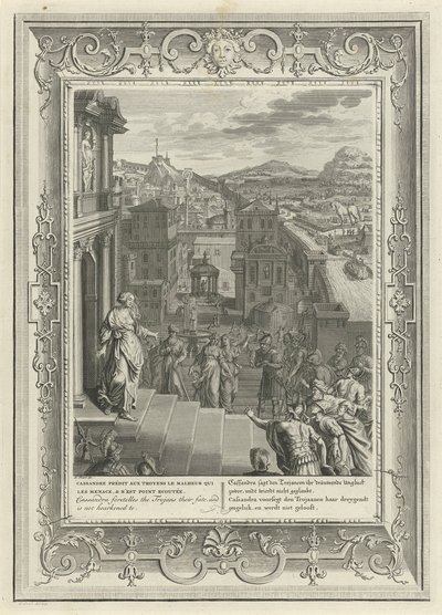 Cassandra spår Trojas undergang, 1731 av Bernard Picart