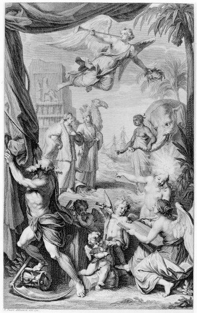 Frontispice til reiser ... gjennom Muscovy, Persia og Øst-India, 1718 av Bernard Picart