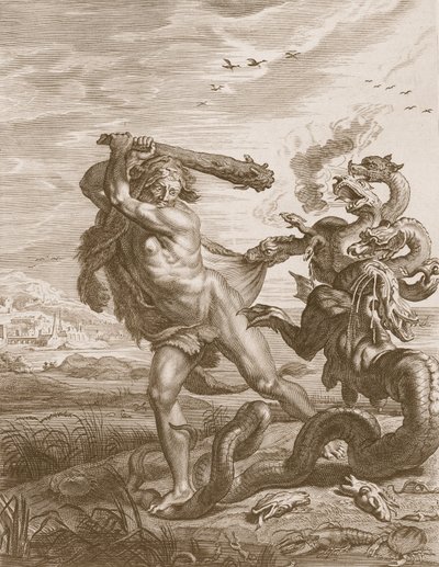 Hercules kjemper mot Lernian Hydra, 1731 av Bernard Picart